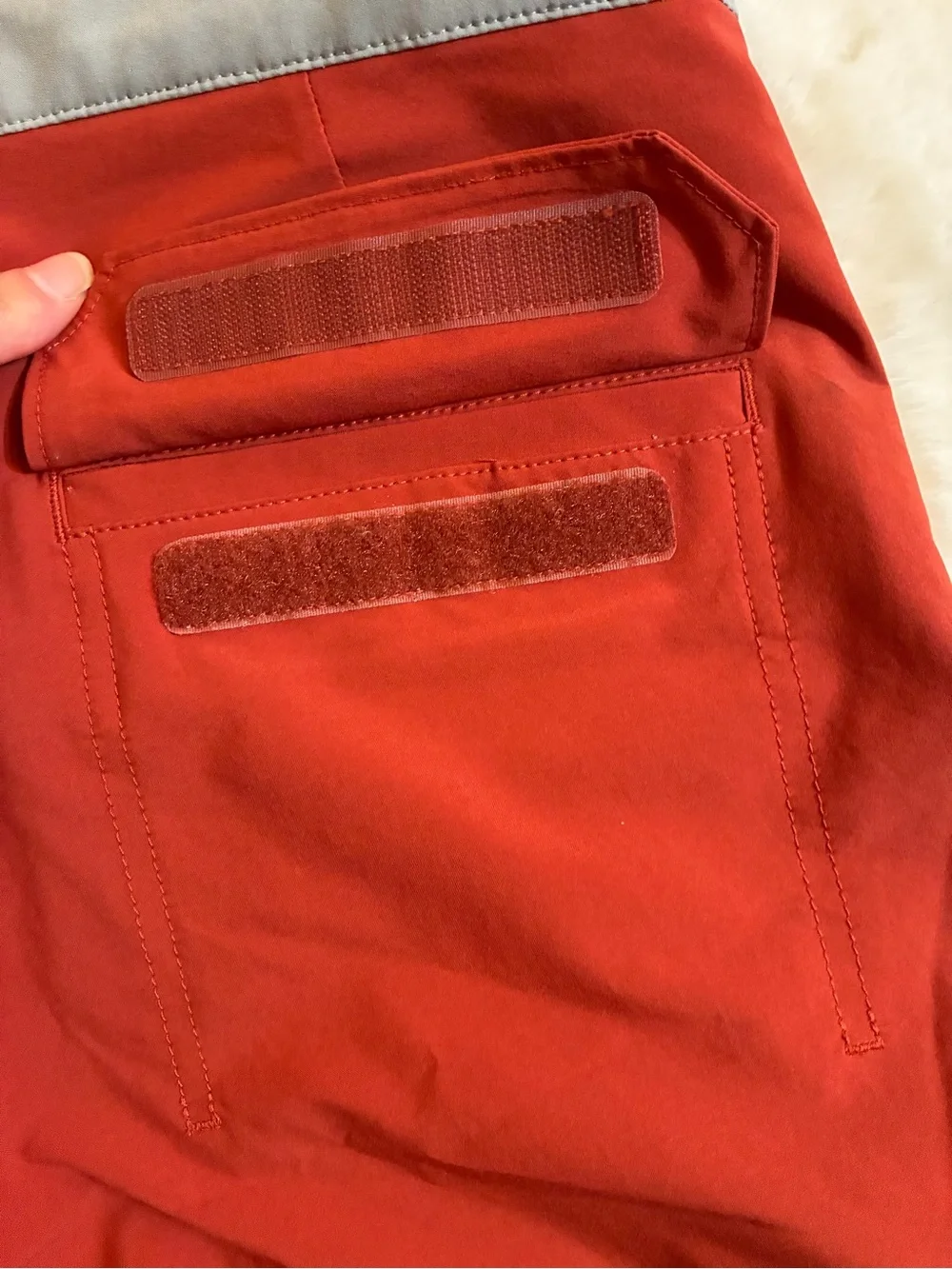 Duluth Trading Mens DuluthFlex Bull Moose 9” Board Shorts Orange Rust Gray Sz 34